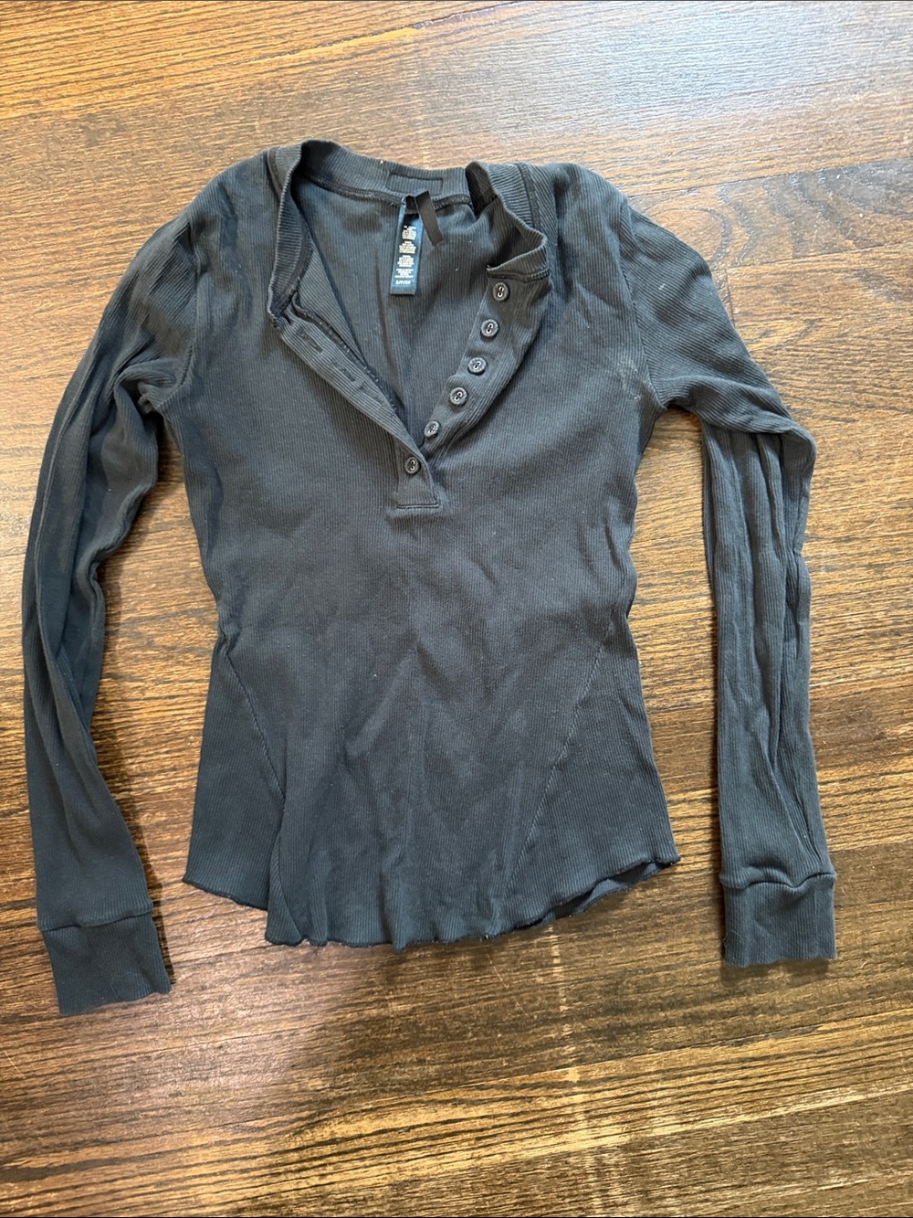 SKIMS Black Long-Sleeve Henley Top